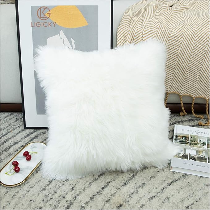 LIGICKY Set of 2 Decorative White Fluffy Pillow Covers Shams New Luxury Series - Image 3
