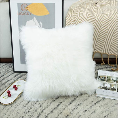 LIGICKY Set of 2 Decorative White Fluffy Pillow Covers Shams New Luxury Series - Image 3