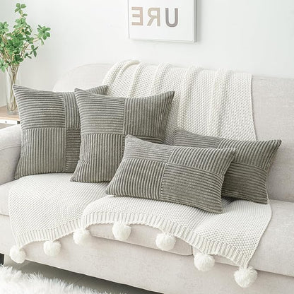 HWY 50 Gray Grey Corduroy Patchwork Throw Pillow Covers 18x18 Inch, Soft Cozy - Image 2