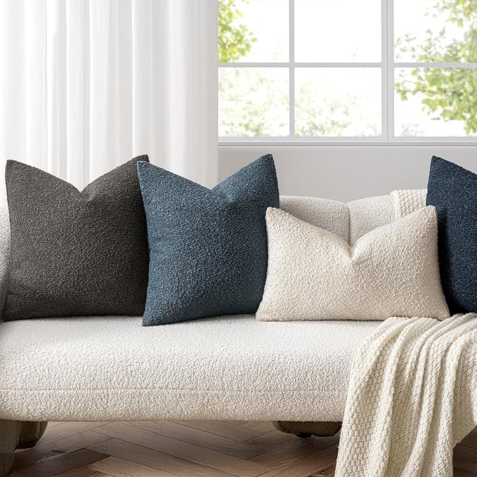 Woaboy Pack of 2 22x22 Inch Decorative Boucle Throw Pillow Covers Textured - Image 3