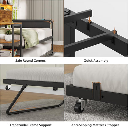 viagdo daybed with pop up trundle, farmhouse wooden, view 9