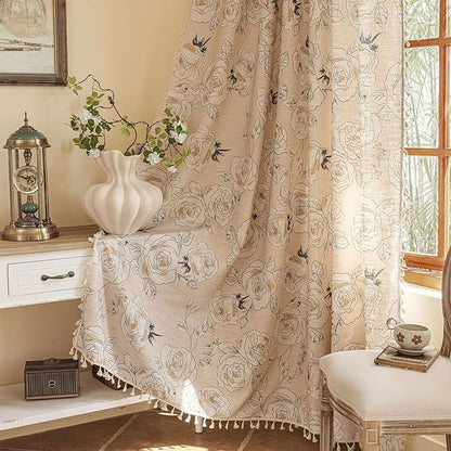ENJOYBRIDAL Floral Curtains 96 Inches Long 2 Panels Coquette Rod Pocket Drapes by ENJOYBRIDAL