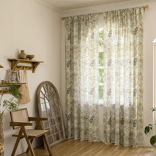 ENJOYBRIDAL Floral Curtains 63 Inches Long 2 Panels Set Bedroom Farmhouse by ENJOYBRIDAL