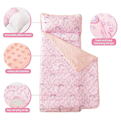 Viviland Toddler Kid Nap Mat for Preschool, Girls Pink Rainbow Slumber Bag - Image 2