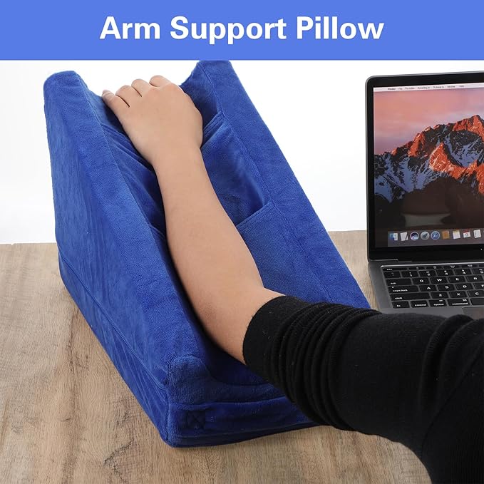 Gray Arm Elevation Pillow with 2 Pockets, Soft Ergonomic Support Pillow - Image 6