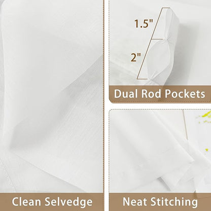 White Sheer Curtains 54 Inch Length, Privacy Semi Sheer Curtains - Image 5