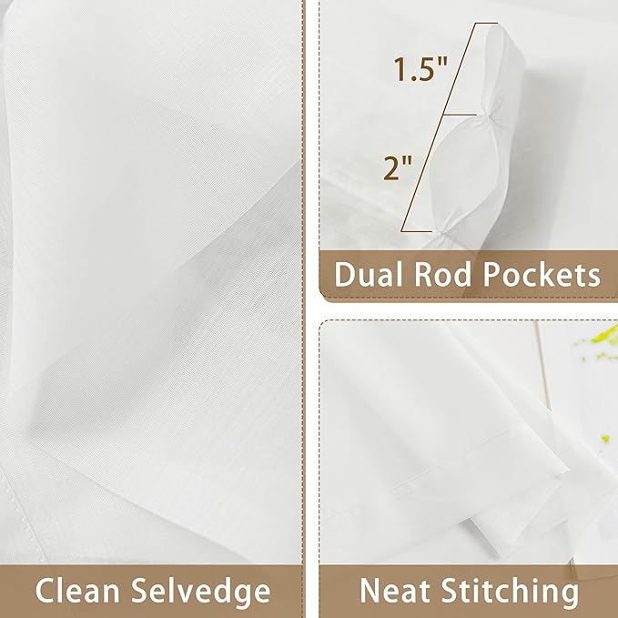 White Sheer Curtains 96 Inches Long, Privacy Semi Sheer Curtains - Image 5