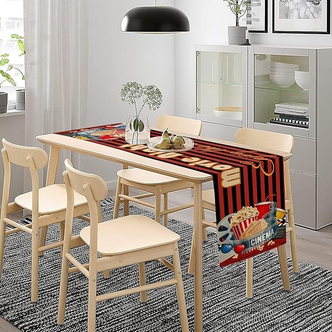 Movie Night Table Runner Popcorn Drink Reel Movie Clapboard Table Decor Movie - Image 3