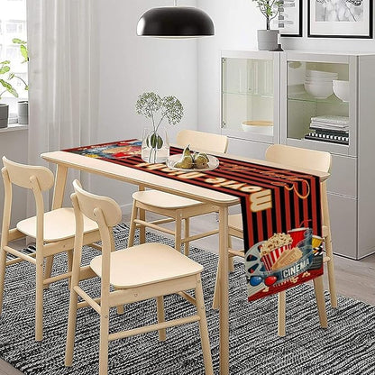 Movie Night Table Runner Popcorn Drink Reel Movie Clapboard Table Decor Movie - Image 3