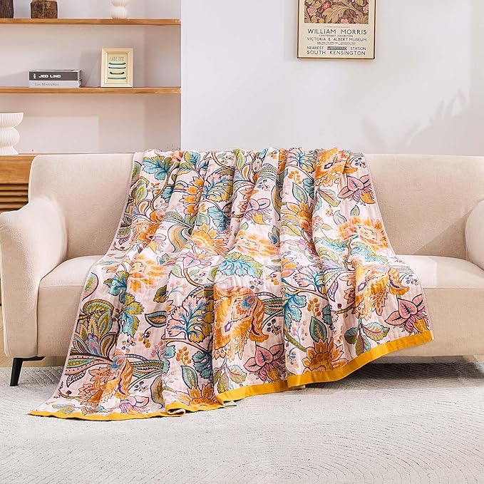 Boho Throw Blanket for Bed, 100% Cotton Soft Rustic Quilt Fall Blanket - Image 3