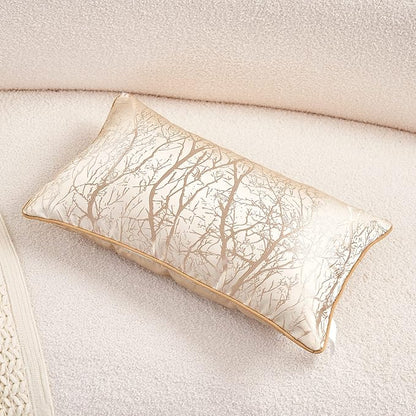 Avigers 12 x 20 Inch Rectangle Beige Brown Gold Tree Branch Embroidery Cushion - Image 3