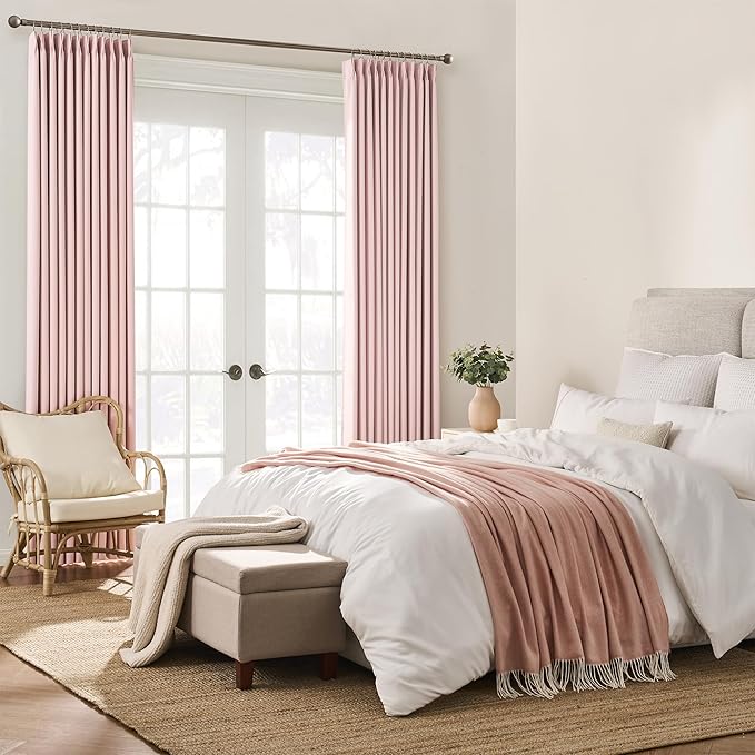KEQIAOSUOCAI Pinch Pleated Pink Blackout Curtains Short 2 Panels Set 45 Inch - Image 4