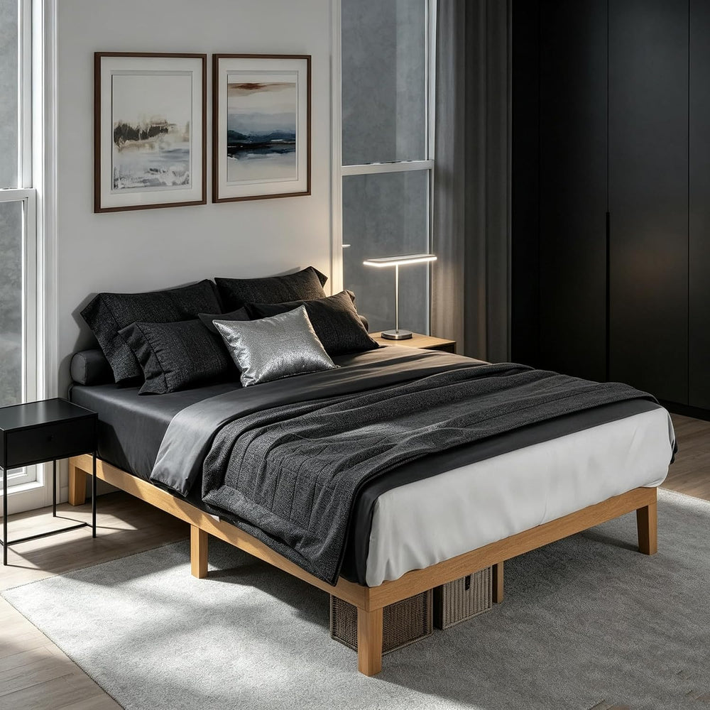 Sweetcrispy Wooden King Bed Frame, Platform Bed Frame, 12 Inch