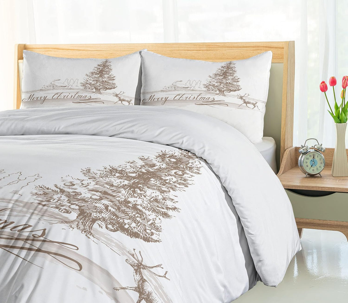ambesonne christmas duvet cover set, romantic vintage new, side view