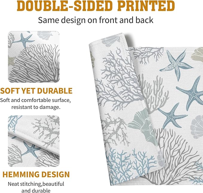 Summer Linen Placemats Set of 4 Nautical Coastal Theme Washable Non-Slip Heat - Image 5