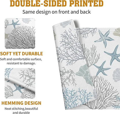 Summer Linen Placemats Set of 4 Nautical Coastal Theme Washable Non-Slip Heat - Image 5