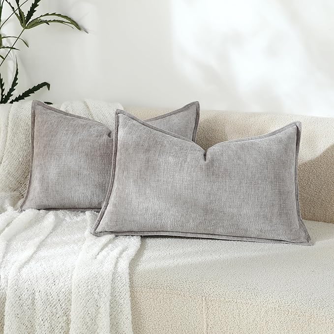 Stellhome Lumbar Chenille Throw Pillow Covers Set of 2 Super Soft Textured by Stellhome