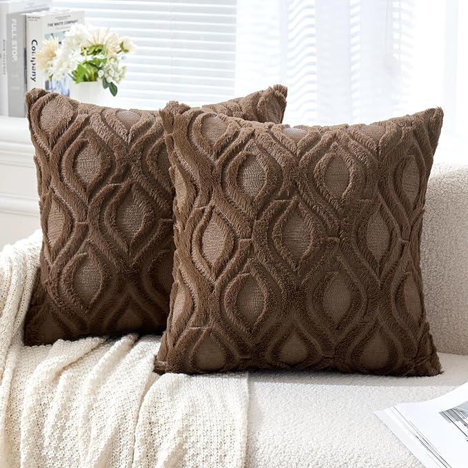 MIULEE Dark Brown Throw Pillow Covers 18x18 Inch, Soft Winter Plush Faux Wool by MIULEE