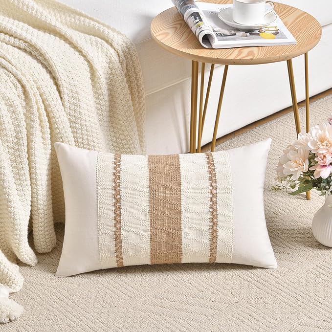 Fancy Homi Set of 2 Boho Neutral Long Lumbar Decorative Throw Pillow Cover - Image 2