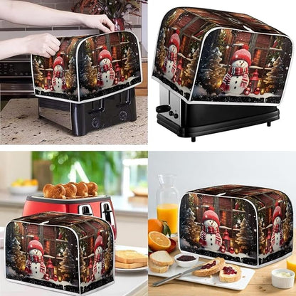 Cute Snowman Print Christmas Appliance Covers Set Washable Kitchen Blender Dust - Image 2
