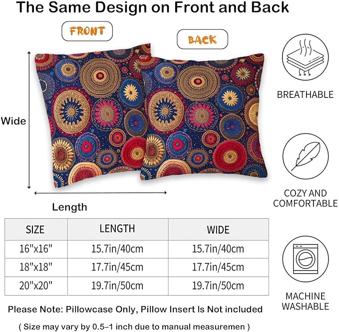 Mandala Circle Printed Pillow Covers 18x18 Set of 2 | Boho Decorative Throw - Image 6