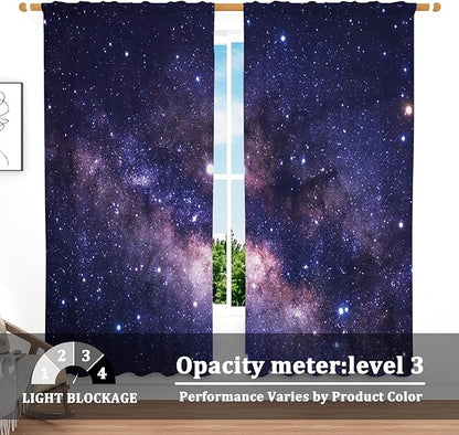 Renaiss 42 x 84 Inch Purple Galaxy Kitchen Window Curtains Tier Outer Space - Image 3