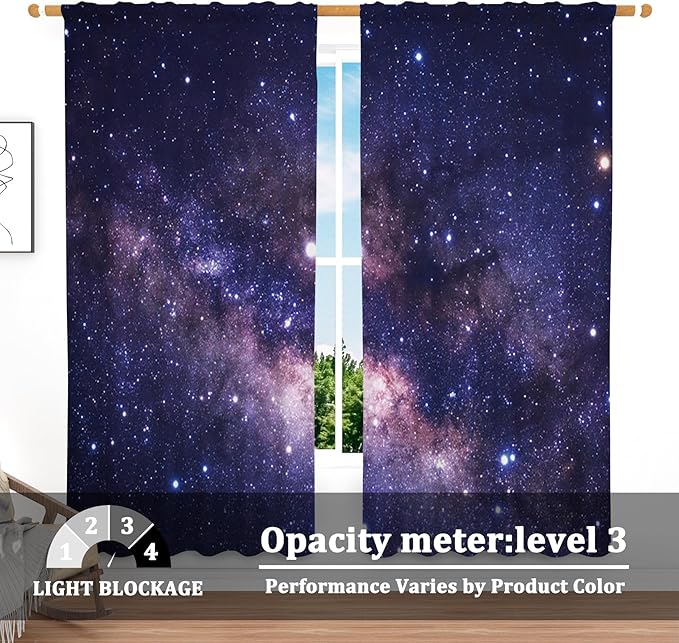 Renaiss 53 x 84 Inch Purple Galaxy Kitchen Window Curtains Tier Outer Space - Image 3