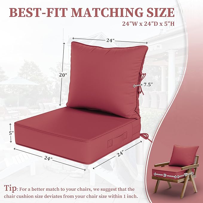 Outdoor Seat Cushion Set 24 L × 24 W × 5 H Inch Waterproof & Fade Resistant - Image 2