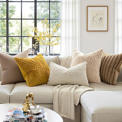 MIULEE Mustard Yellow Fall Throw Pillow Covers 26x26 Inch, Soft Plush Faux Wool - Image 3