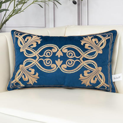 Aeckself European Floral Pillow Cover 12x20 Inch, Luxury Velvet Embroidered by AECKSELF