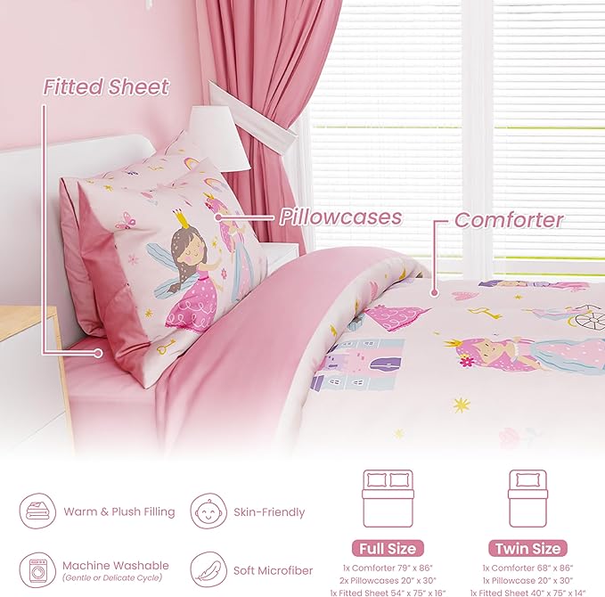 SANDJEST Princess Comforter Set Twin Size 68x86in - Image 3