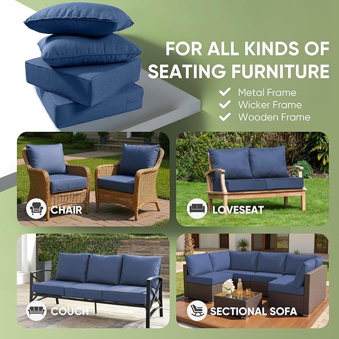 Outdoor Chair Cushions Set of 3, Waterproof 24x24 Patio Chair Cushion, Couch - Image 3