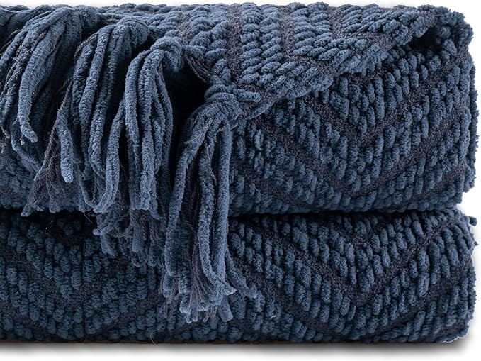 BATTILO HOME Navy Blue Throw Blanket by BATTILOHOME
