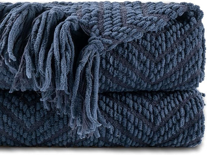 BATTILO HOME Navy Blue Throw Blanket by BATTILOHOME
