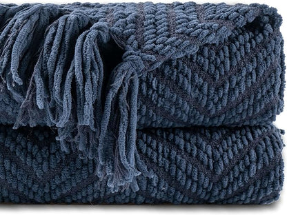 BATTILO HOME Navy Blue Throw Blanket by BATTILOHOME