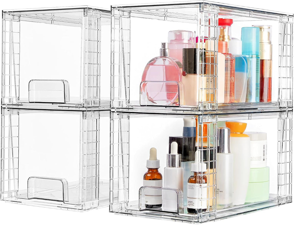 vtopmart 4 pack large stackable storage drawers, clear, main product view