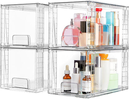 vtopmart 4 pack large stackable storage drawers, clear, main product view