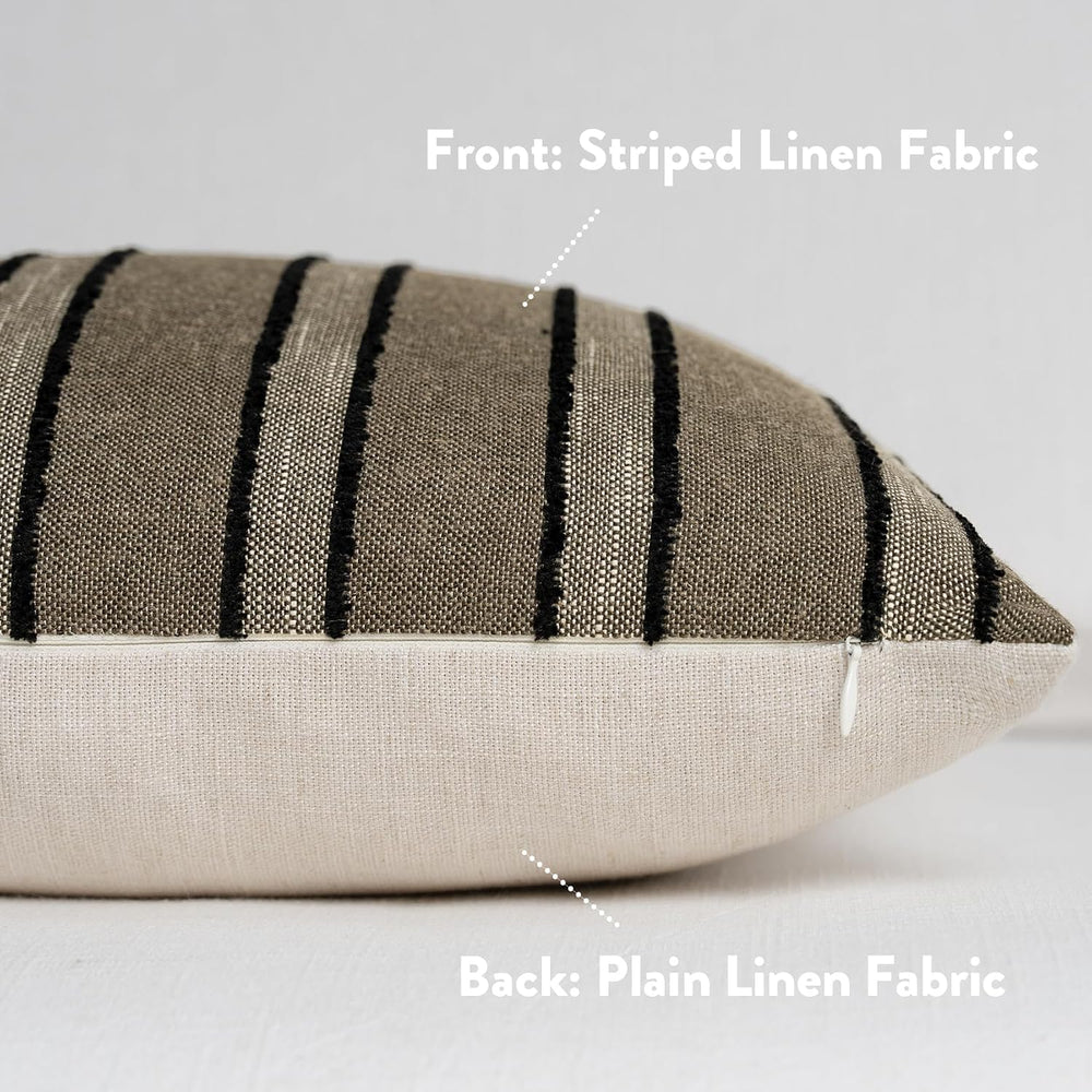 FIOUOVO Striped Linen Throw Pillow Covers 20x20 Set of 2, Taupe