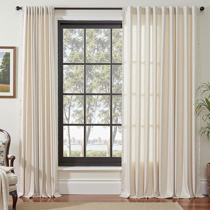 jinchan Beige Linen Blend Curtain 84 Inches Length 1 Panel - Image 2