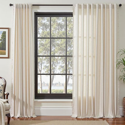 jinchan Beige Linen Blend Curtain 84 Inches Length 1 Panel - Image 2