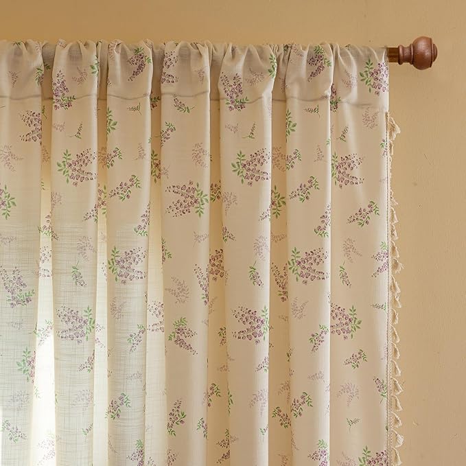 ENJOYBRIDAL Purple Floral 96 Inch Curtains - Image 2