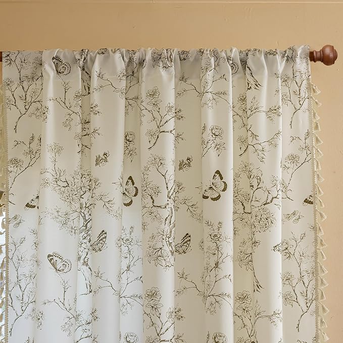 ENJOYBRIDAL Floral Curtains 84 Inch Long Boho Semi Sheer Drapes 2 Panels - Image 2