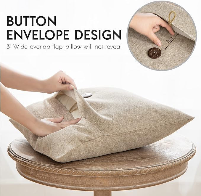 Phantoscope Pack of 2 Farmhouse Throw Pillow Covers Premium Coconut Button - Image 3