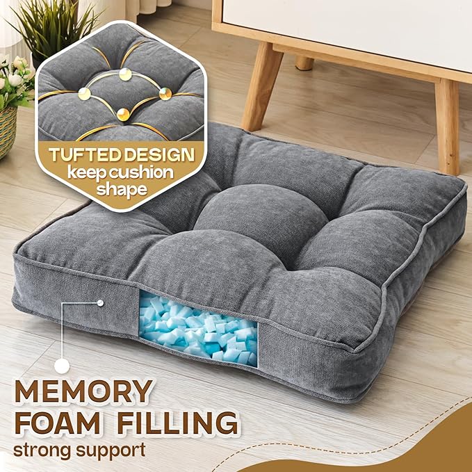 Floor Pillow Set of 2, Memory Foam Floor Cushions - Image 2
