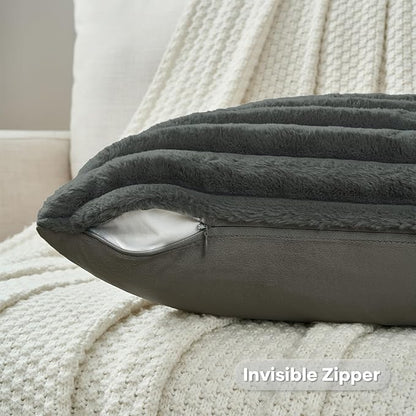 FUTEI Dark Grey Throw Pillow Covers Set of 2, 20x20 Inch Striped Texture - Image 3