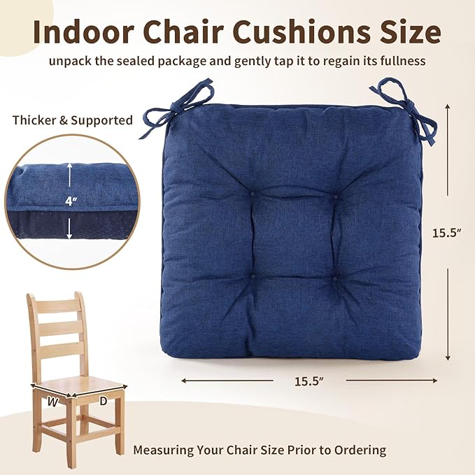 Chair Cushions for Dining Chairs, Tufted Foam Kitchen Chair, Non-Slip Seat - Image 2