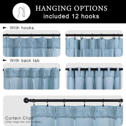 Blue Linen Pleated Curtains for Kitchen Farmhouse Country 30 Inch Length 2 - Image 4