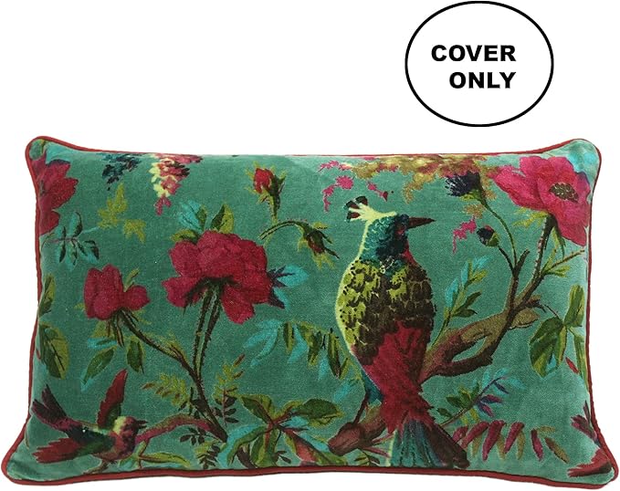 Eyes of India Velvet Floral Flower Bird Throw Pillow Sofa Cushion Cover Case - Image 2