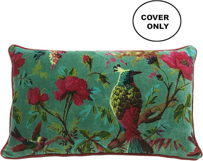 Eyes of India Velvet Floral Flower Bird Throw Pillow Sofa Cushion Cover Case - Image 2