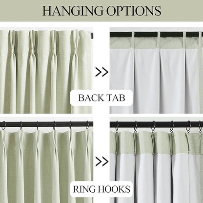 Vision Home Soft Green Pinch Pleated Full Blackout Curtains Linen Blended Room - Image 5